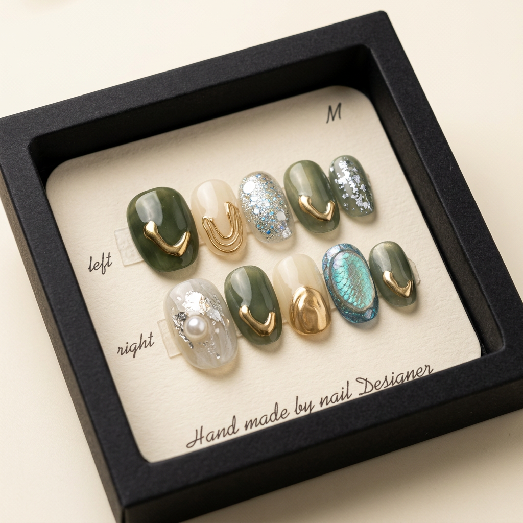 Gros plan des faux ongles dans leur boîte